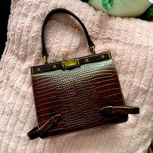 Vintage bag from 1960-1970s - Embossed brown leather